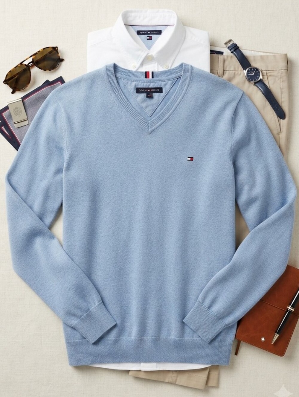 Tommy Hilfiger Baby Blue V-neck Sweater